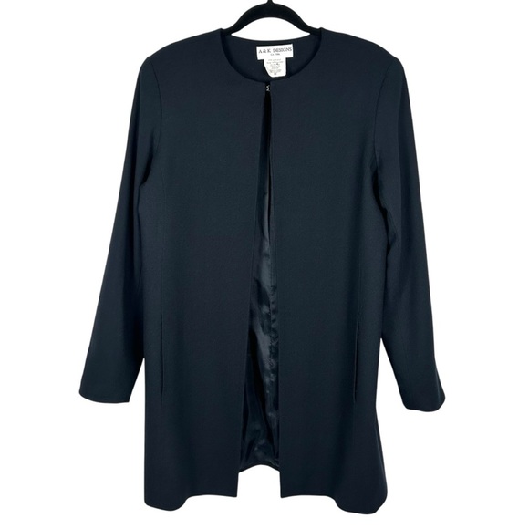 A & K DESIGNS Vintage 90's Black Wool Collarless Round Neck Jacket Size Medium - Picture 2 of 8